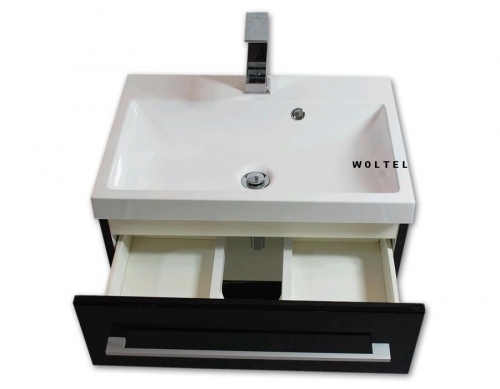 Szafka MDF-C-60/2-9017 czarna cichy domyk  + umywalka KWADRO 60 biała