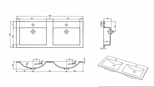 UMYWALKA KOMPOZYTOWA FLAT 120 (120x47 cm) PODWÓJNA