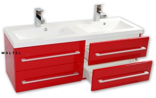 SZAFKA CZERWONA MDF-120/4MB + UMYWALKA 120/46 cm PODWÓJNA