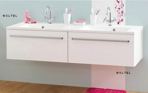 MDF szafka biała lakier MDF-C-120  + umywalka podwójna FALA 120x39cm