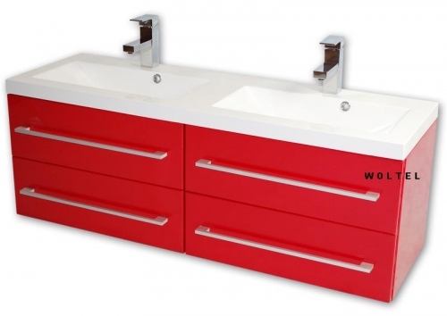 SZAFKA CZERWONA MDF-120/4MB + UMYWALKA 120/46 cm PODWÓJNA