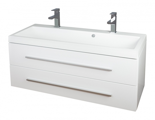 Szafka MDF-C-100/2MB BIAŁA LAKIER  uchwyty relingowe + umywalka KWADRO 100 DUO