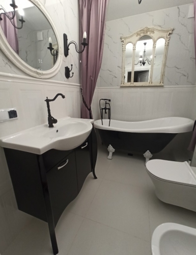 DILUSSO KLASYKA SZAFKA CZARNA LAKIER  + UMYWALKA CERAMICZNA 85 cm