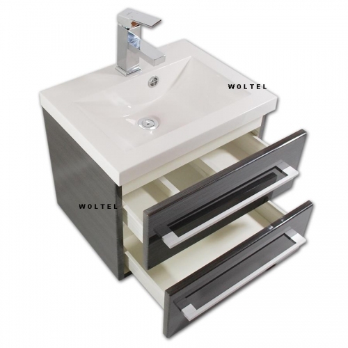 szafka BIAŁA LAKIER MDF-C-60/2 cichy domyk  + umywalka UMMC-600x390 biała