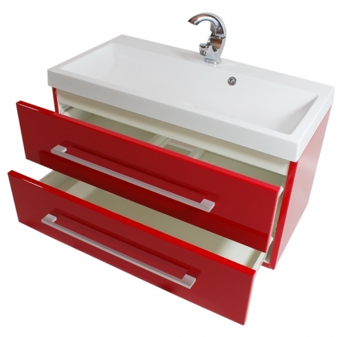 Szafka MDF-C-100/2-82 czerwona + umywalka KWADRO 100 biała