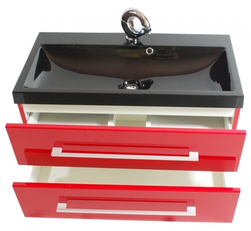 SZAFKA MDF-80/2 CZERWONA + UMYWALKA 80/40 cm CZARNA