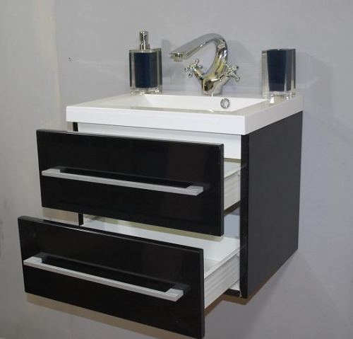 Szafka MDF-C-50/2-48 czarna + umywalka UMMC-500x390 biała