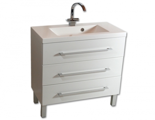 Szafka biała MDF-C-80/3 trzy szuflady na nóżkach  + umywalka UMMC-800x390
