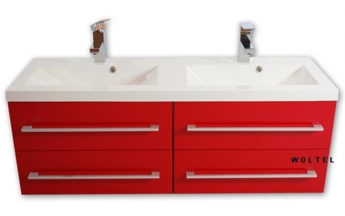 SZAFKA CZERWONA MDF-120/4MB + UMYWALKA 120/39 cm PODWÓJNA FALA