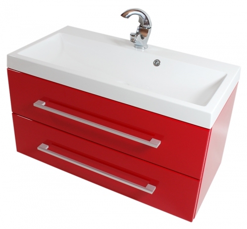 Szafka MDF-C-100/2-82 czerwona + umywalka KWADRO 100 biała