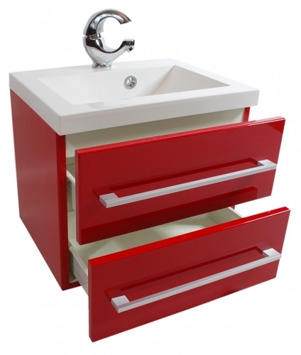 SZAFKA MDF-50/2 CZERWONA + UMYWALKA 50/39 cm BIAŁA