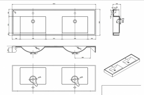 UMYWALKA kompozytowa UNA-160 cm PODWÓJNA