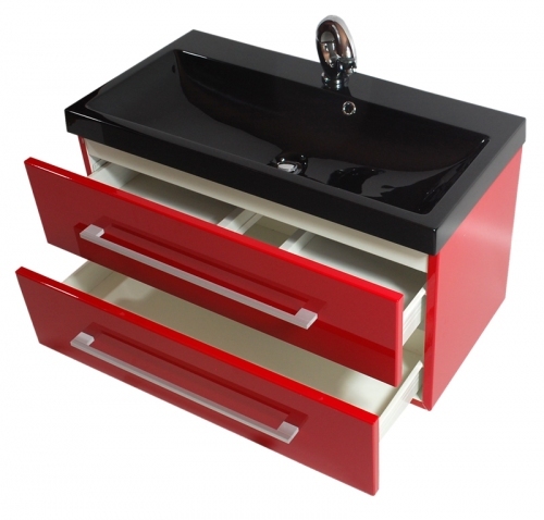 SZAFKA MDF-80/2 CZERWONA + UMYWALKA 80/40 cm CZARNA