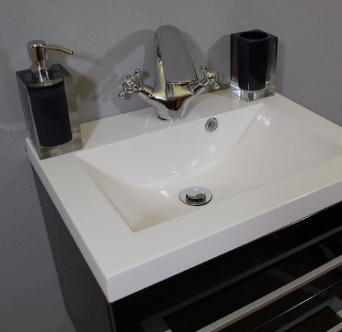 Szafka MDF-C-50/2-48 lakier czarna mat + umywalka UMMC-500x390 biała