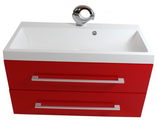 Szafka MDF-C-100/2-82 czerwona + umywalka KWADRO 100 biała