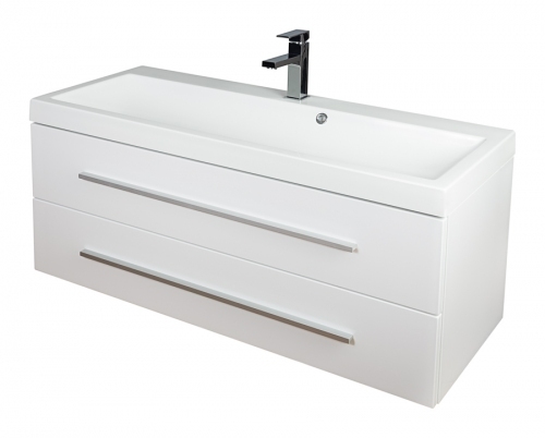 Szafka MDF-C-100/2 biała lakier cichy domyk MB uchwyt listwowy + umywalka KWADRO 100