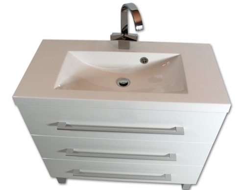 Szafka biała MDF-C-80/3 trzy szuflady na nóżkach  + umywalka UMMC-800x390